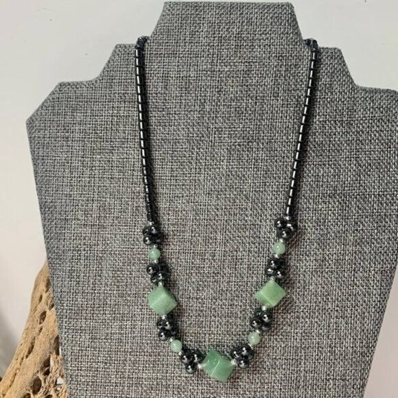 Hematite and Jade 18 Inch Necklace - Picture 1 of 5